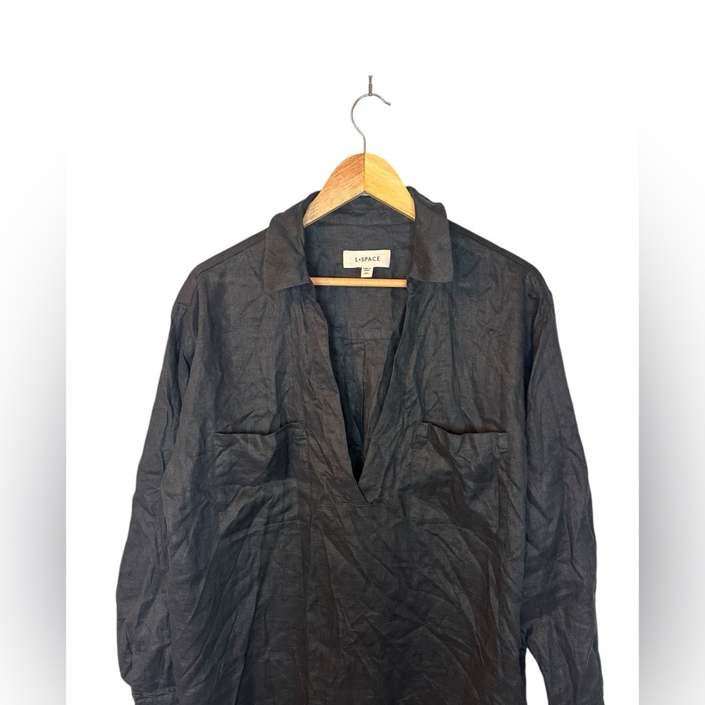 L Space Capistrano Long Sleeve Linen Cover-Up Tunic Dress - Picture 3 of 7